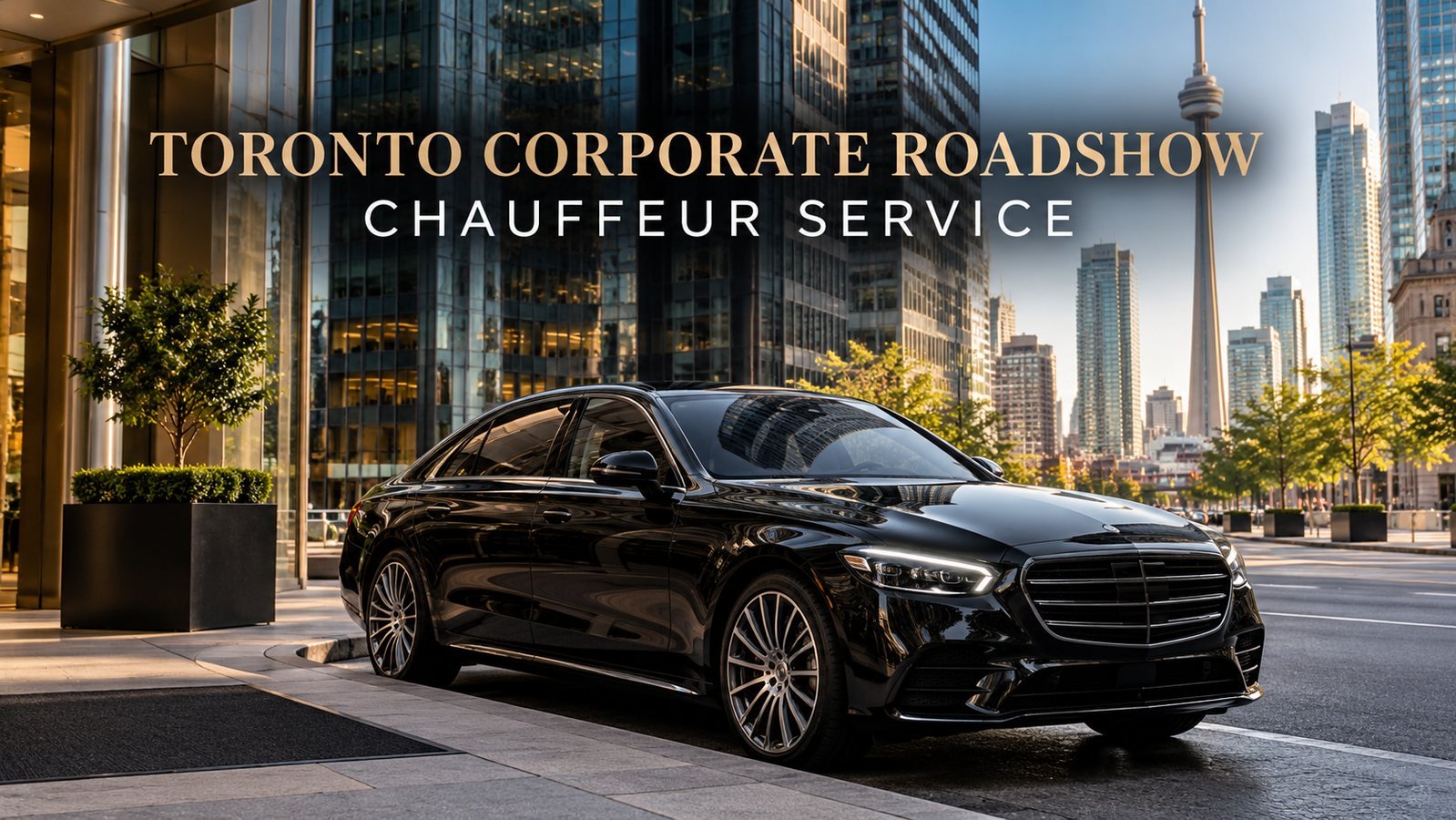 Black luxury sedan in Toronto's Financial District for corporate roadshow chauffeur service