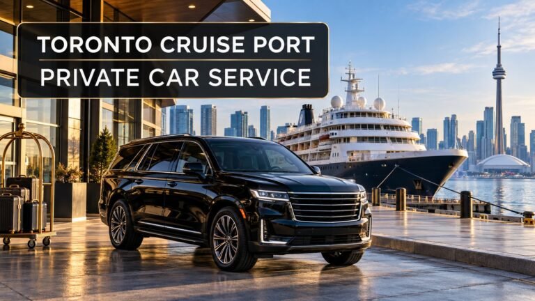 Black luxury SUV at the Toronto waterfront for Toronto cruise port private car service