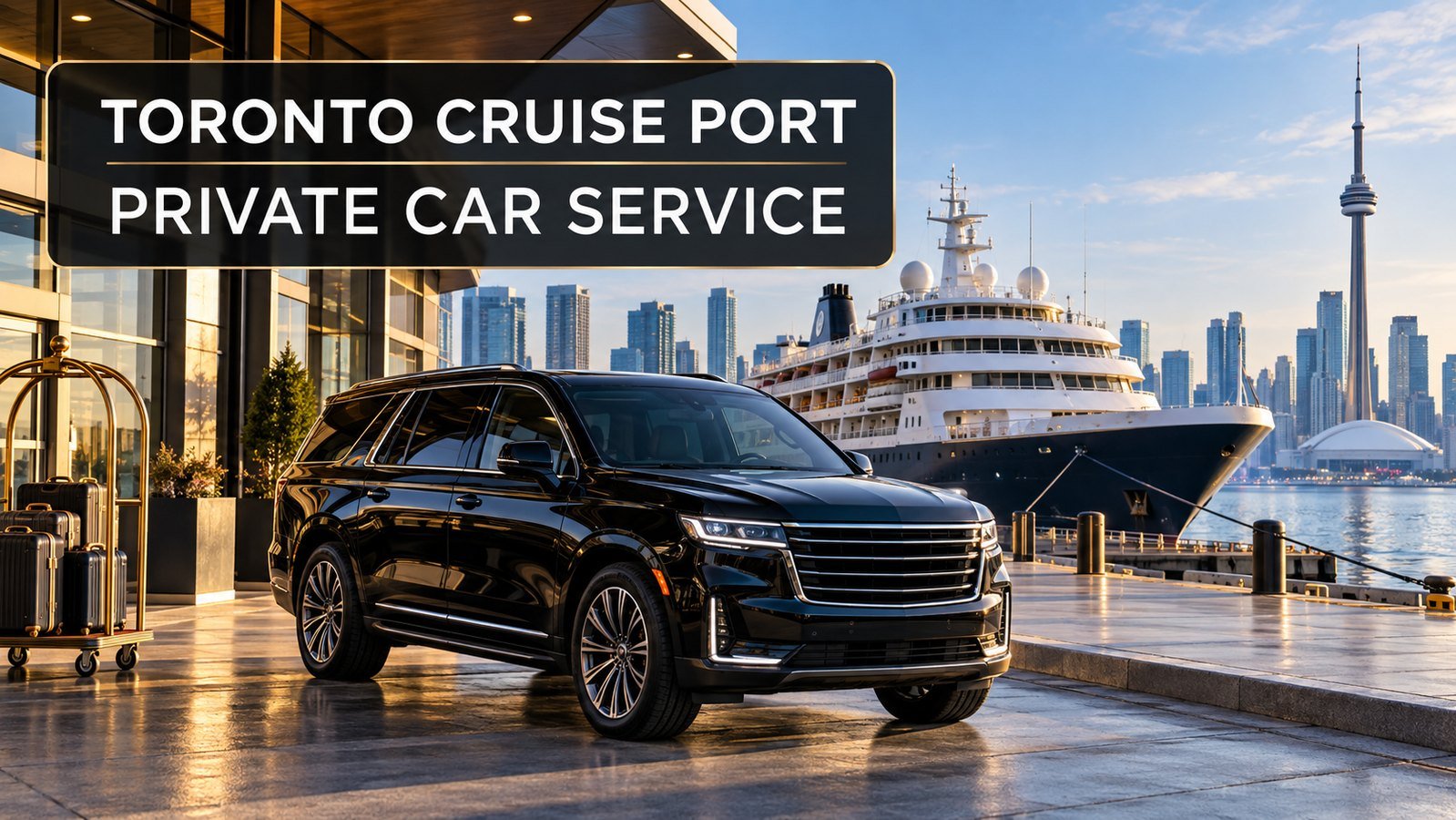 Black luxury SUV at the Toronto waterfront for Toronto cruise port private car service